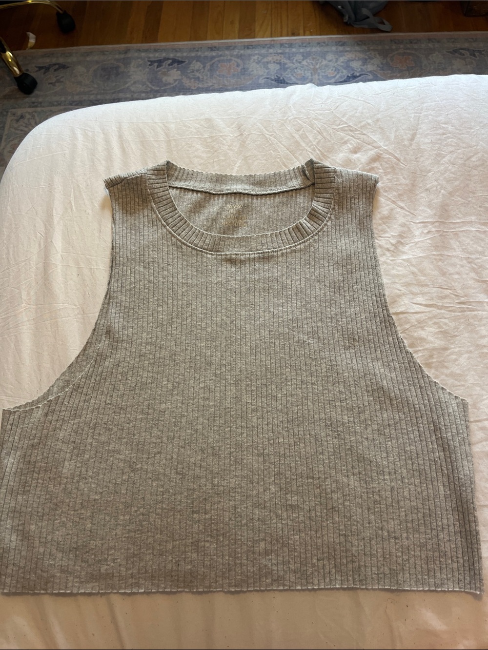 Aerie Ribbed Knit Cropped Tank Top — Light Heather Gray